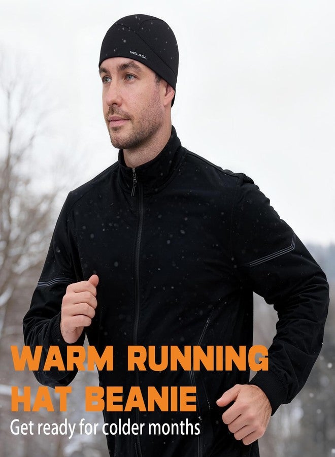 MELASA Lightweight Warm Running Winter Hat with Reflective Accents, Unidirectional Moisture Wicking Skull Caps for Men Women Black - Image 2